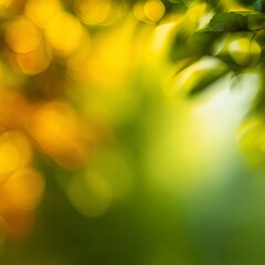 Obraz premium Soft Bokeh Background with Greenery and Warm Yellow Accents