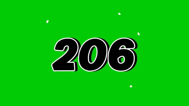 Number 206 Reveal Animation with Smoke Effect on Green Screen Black Cartoon Style Motion Graphic Element