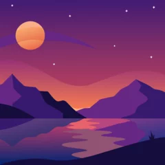 Fotobehang night landscape with moon and stars © sontosh