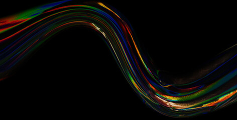 Black background with shiny gold and blue liquids. Curved shape with empty space.