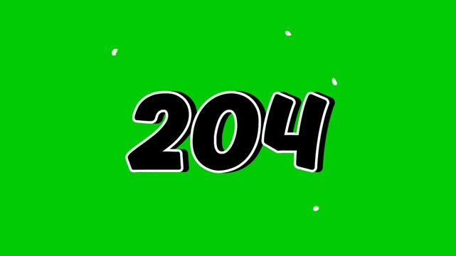 Number 204 Reveal Animation with Smoke Effect on Green Screen Black Cartoon Style Motion Graphic Element