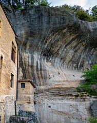 Rock overhangs at the Museum of Prehistory (Musée national de Préhistoire) in Les Eyzies in the region Perigord, France