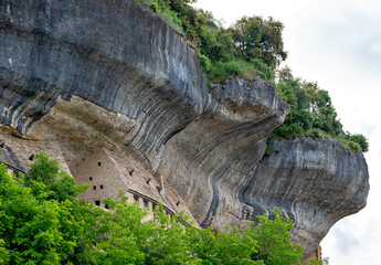Rock overhangs at the Museum of Prehistory (Musée national de Préhistoire) in Les Eyzies in the region Perigord, France