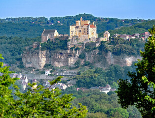 Chateau de Beynac, a medieval hilltop castle on a limestone plateau above the Dordogne in the commune of Beynac-et-Cazenac, France