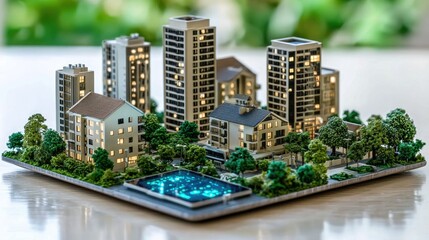 Urban development model showcase city center architectural design modern environment aerial view urban planning concept