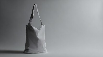 Blank white tote bag on gray background