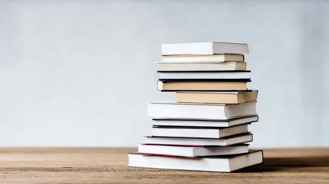 Stack of books on a wooden surface