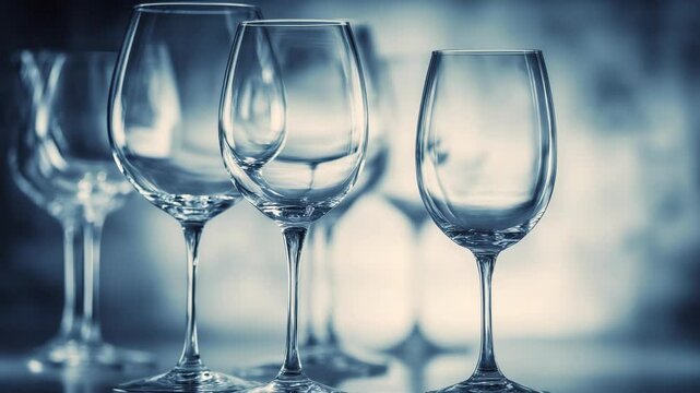 Empty wine glasses arranged in a row