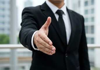 Businessman in a suit extending his hand for a handshake