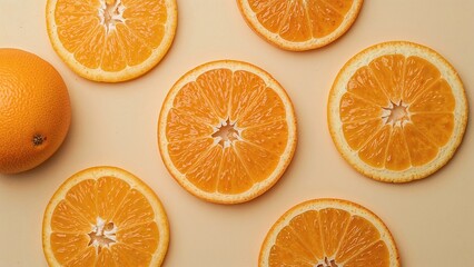 Citrus slices arranged on a beige background.