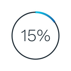 15 percent circle circle chart. Isolated symbol. Vector gradient element. Infographic sign. Illustration, icon for business, finance, report, web design, downloading, presentation