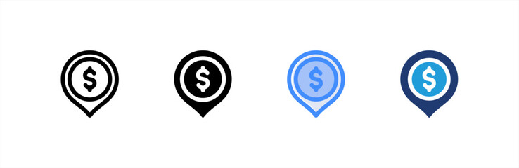 Bank Location icon set multiple style collection. Vector illustration.