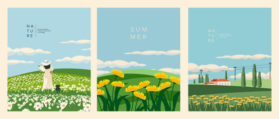 Set of summer postcards nature, banners, posters
