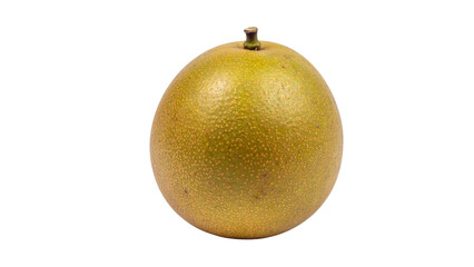 Fototapeta premium Shiny red and gold Christmas bauble with a fresh pear isolated on a white background