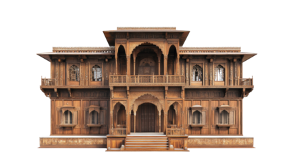 View of Indian Haveli a Grand Mansion House Isolated on White Background
