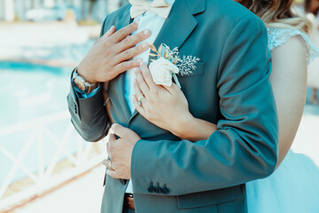 wedding couple in blue suit