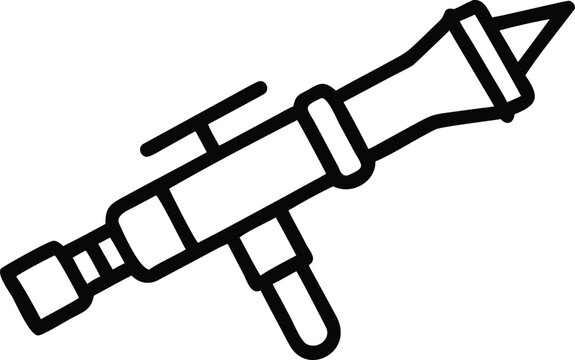 Outline drawing of rocket propelled grenade launcher on white backdrop for digital projects
