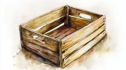 Obraz premium Basket-style wooden box in watercolor illustration