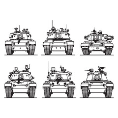 Modern Abrams tank vector line drawing military vehicle artwork