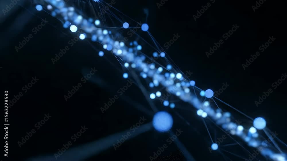Poster interconnected nodes: a network of glowing nodes, interconnected by threads, suggesting a complex sy