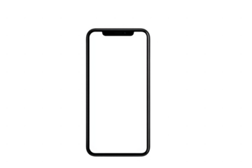 A modern smartphone with a black frame and a blank white screen is centered in the image.