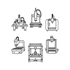 Modern CNC machining process in vector line drawing