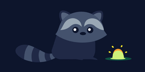 Obraz premium Cartoon Raccoon Hiding Near Glowing Tree Stump
