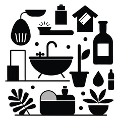 Modern Bathroom and Home Decor Stylish Black and White Icons