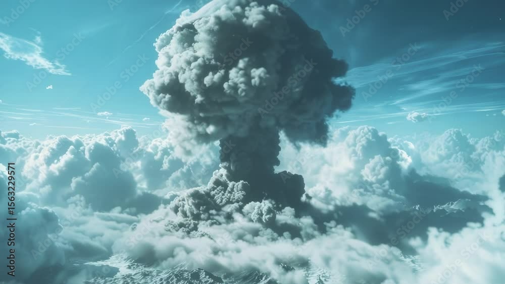 Poster A cloudy day with a large mushroom cloud in the distance, perfect for disaster or crisis related concepts