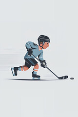 Hockey athlete, colorful sketch illustration in flat style. Cartoon design ice hockey player print.