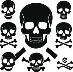 Halloween Silhouette Vector Set Spooky Skulls and Crossbones Collection