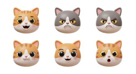 Fototapeta premium Cartoon cat faces with various emotions