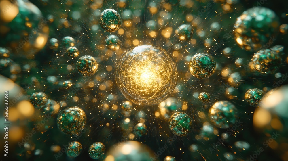 Poster exploring quantum particles in motion digital realm abstract art futuristic environment close-up vie