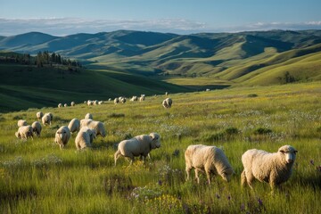Sheep grazing in a scenic mountain valley