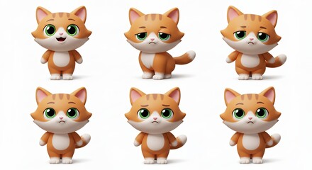 Obraz premium Cartoon orange cat expressions illustration set