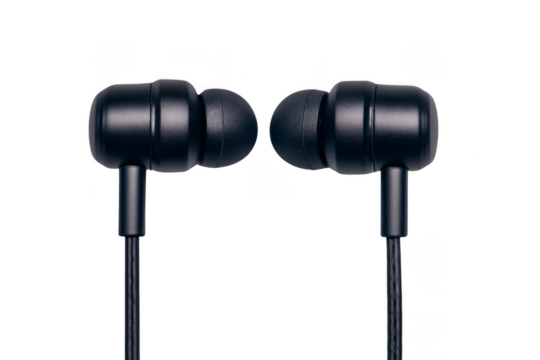 A pair of black in-ear wired earbuds with silicone tips designed for comfortable audio listening.