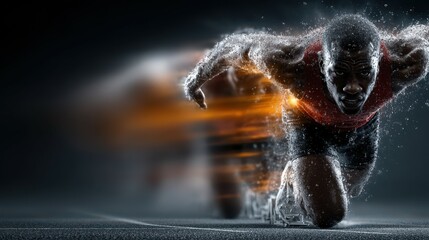 Athlete sprinting energetically on track with dynamic motion and a burst of speed captured in an intense moment