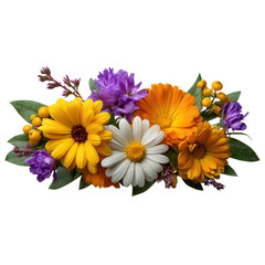 Colorful floral arrangement isolated on transparent background