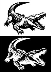 crocodile design black white vector line art 