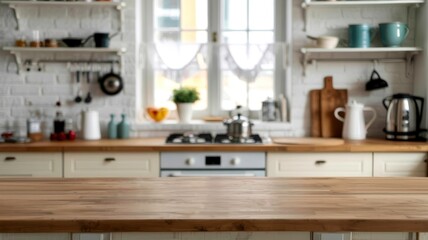 A bright and open kitchen showcasing wooden surfaces and natural light during the day