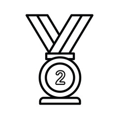 Simple Line Art Second Place Medal with Ribbon on White