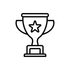 Simple Black Outline Trophy with Star on White Background
