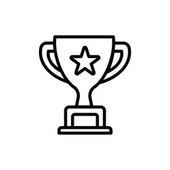Simple Black Outline Trophy with Star Symbol on White Background