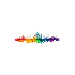 Modern city skyline with tall skyscrapers and architectural silhouettes isolated on white background