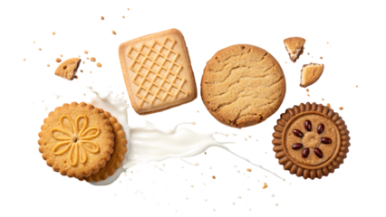 Biscuit cookies milk splash PNG Image