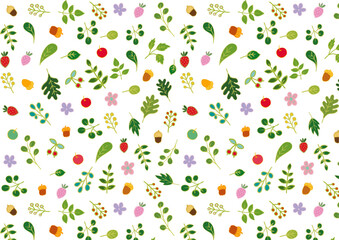 Fototapeta premium 北欧風の果物と葉っぱのパターン1 Scandinavian Fruit and Leaf Pattern Flat Seamless Design