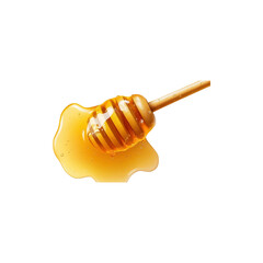 Sweet golden honey spill with thick drip and sticky texture isolated on white background
