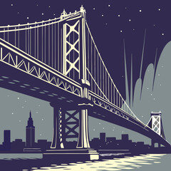 
a bridge over water at night