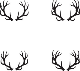 Four pairs of black deer antlers silhouettes on a white background