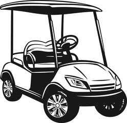 Stylized black and white golf cart vector illustration on white background